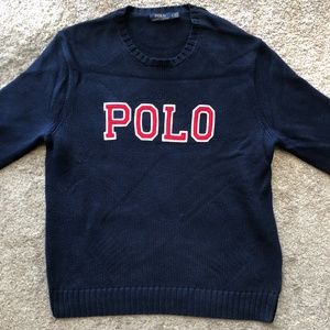 POLO Ralph Lauren Logo Slogan Navy & Red Sweater